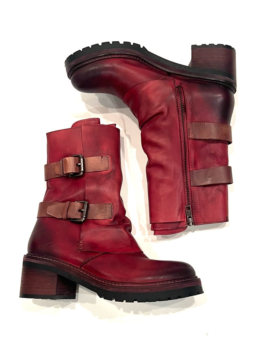 Vintage Foundry Co. Margot VFL314 Burgundy Red Leather Buckle Straps Boots 8 NEW